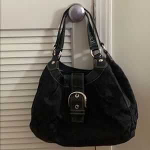 Authentic Blk Coach Leather/Canvas Handbag